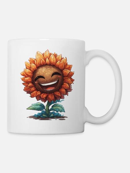 Lächelnder Sonnenblumen Gruß - Tasse - Weiß