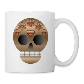 Bronzener Blumen-Zuckerschädel - Tasse - Weiß - Rechts