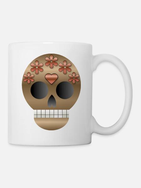 Bronzener Blumen-Zuckerschädel - Tasse - Weiß
