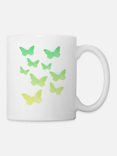 Farbverlauf Grüne Schmetterlinge - Tasse - Weiß