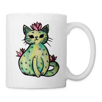 Pastell-Blumenkatzen-Skizze - Tasse - Weiß - Rechts