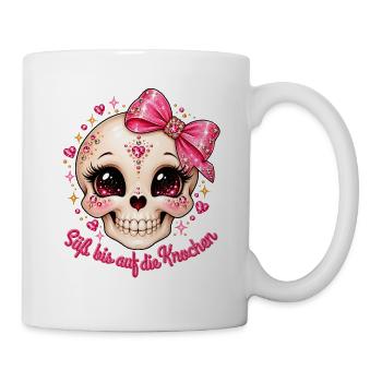 Glitzernder Pinkes Sugar Skull mit Schleife - Tasse - Weiß - Rechts