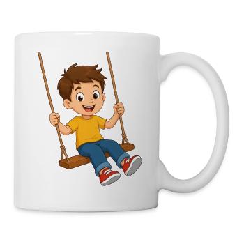 Cartoon-Junge auf gelber Schaukel - Tasse - Weiß - Rechts