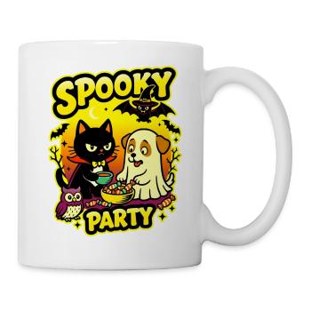 🎃 Gruselige Party – Halloween 2 Katzen-Hund-Eule - Tasse - Weiß - Rechts