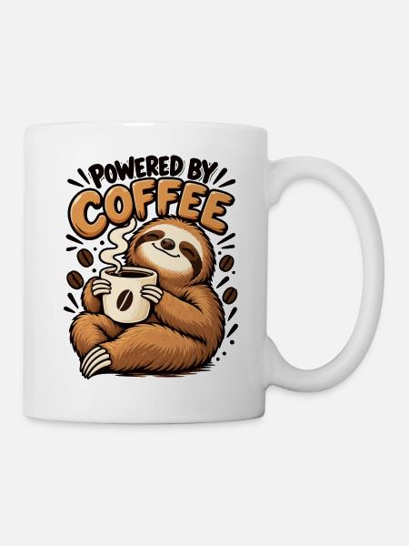 Powered by Coffee Faultier – Lustiges Kaffee Desig - Tasse - Weiß