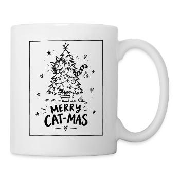 Merry Cat-Mas – Katze im Weihnachtsbaum - Tasse - Weiß - Rechts