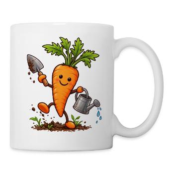 Fröhliche Karotte beim Gärtnern  - Tasse - Weiß - Rechts