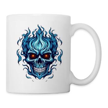 Blauer Flammenschädel - Tasse - Weiß - Rechts
