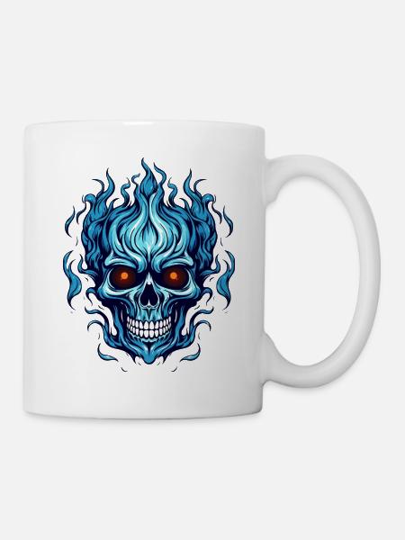 Blauer Flammenschädel - Tasse - Weiß