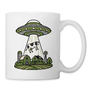 UFO Entführung Kuh Bauernhof Retro Sci-Fi Shirt - Tasse - Weiß - Rechts