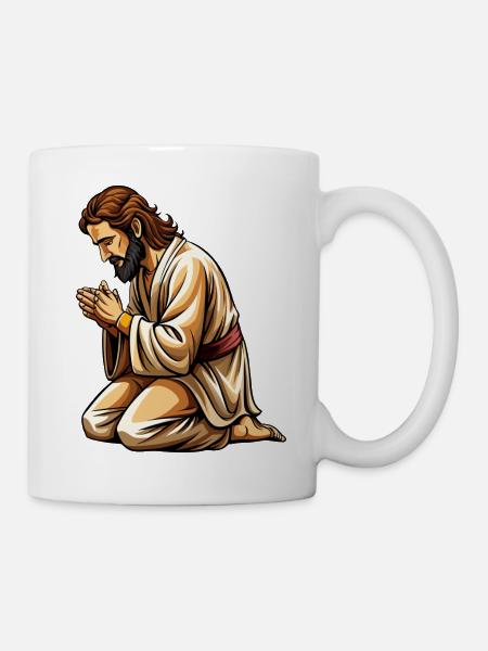 Jesus kniend und betend - Tasse - Weiß