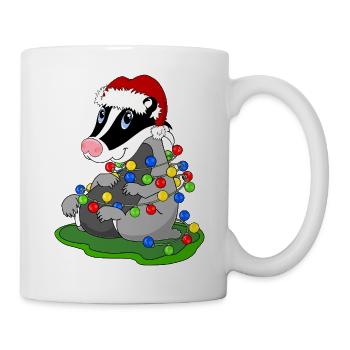 Weihnachtsdachs mit Lichterketten - Tasse - Weiß - Rechts