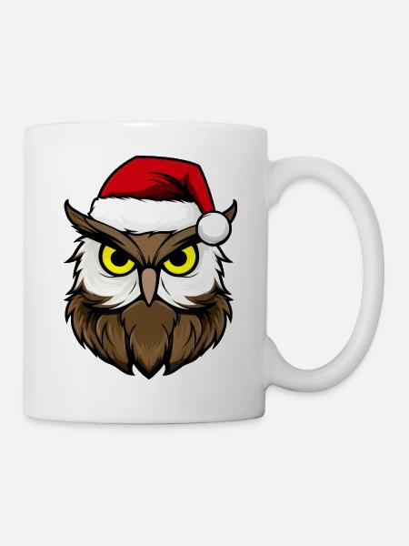 Eulen Weihnachten / Weihnachtsmann Vogel - Tasse - Weiß