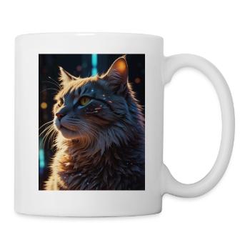 Sternenpfote: Neon-Katze im Licht - Tasse - Weiß - Rechts