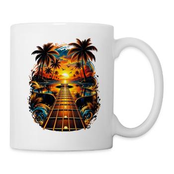 Tropische Gitarre Sonnenuntergang Musik Palmen - Tasse - Weiß - Rechts