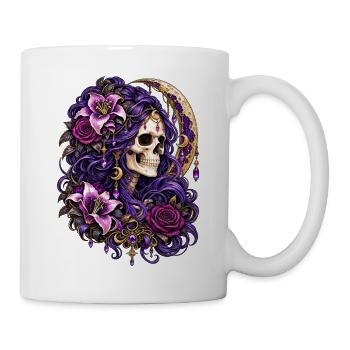 Schädelfrau, Mondblumen, Lila, Gotisch, - Tasse - Weiß - Rechts