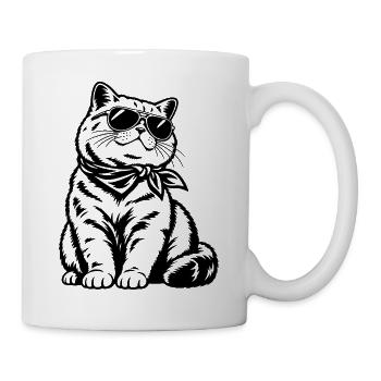 American Shorthair Katze – Cooler Biker Style - Tasse - Weiß - Rechts