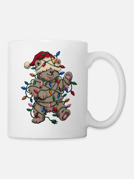 Weihnachtshunde mit Lichterkette - Tasse - Weiß