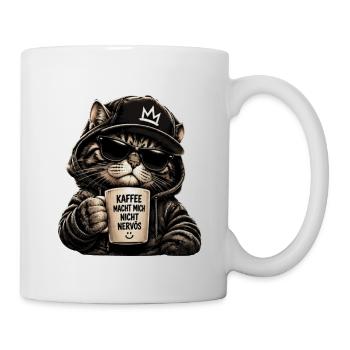 Kaffee Katze Hoodie - Tasse - Weiß - Rechts