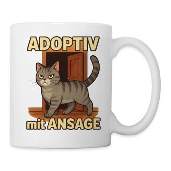 Katze adoptiert: Geschenk zum Einzug daheim - Tasse - Weiß - Rechts
