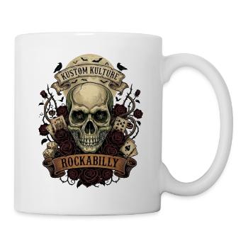Halloween Rockabilly Schädel Rosen - Tasse - Weiß - Rechts