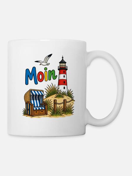 EG Moin I Strandkorb I Leuchtturm I Möwe I Urlaub - Tasse - Weiß