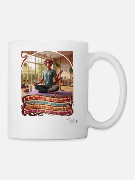Heuschrecke JOGUE Yogalehrer in 4 Sprachen Pop Art - Tasse - Weiß