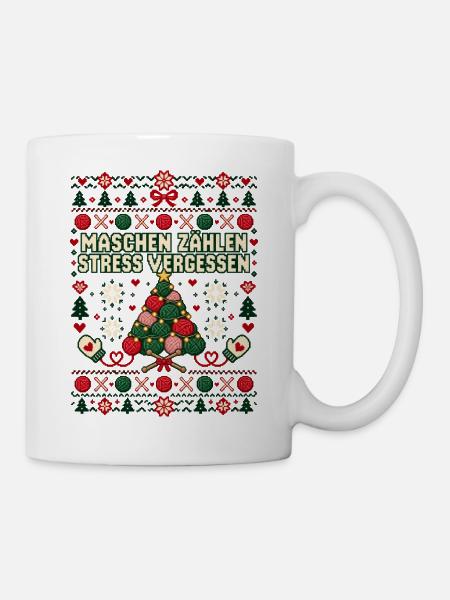 Maschen zählen Stress vergessen - Tasse - Weiß