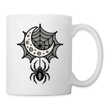 Spinne am Sichelmond & Spinnennetz T-Shirt Design - Tasse - Weiß - Rechts
