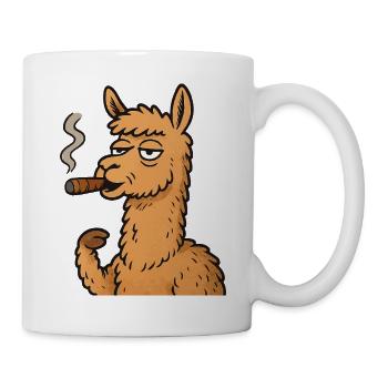 Lama mit Zigarre – Frecher Tierhumor - Tasse - Weiß - Rechts