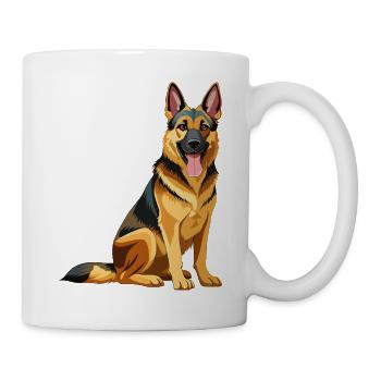 Deutscher Schäferhund sitzt - Tasse - Weiß - Rechts