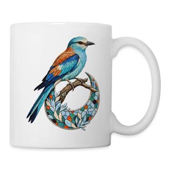 Blauracke auf einem frostigen Mosaikmond - Tasse - Weiß - Rechts