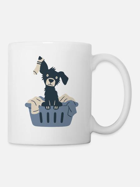 Süßer Hund im Wäschekorb - Tasse - Weiß