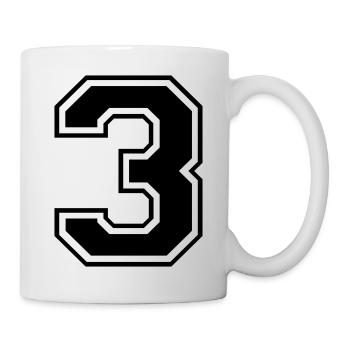 3, Drei, Three, Nummer, Zahl - Tasse - Weiß - Rechts