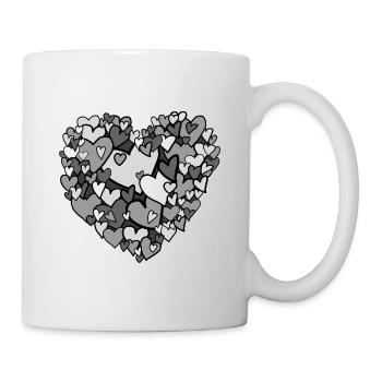 Großes Graues Herz, bestehend aus vielen Kleinen - Tasse - Weiß - Rechts