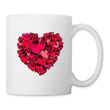Großes Rotes Herz, bestehend aus vielen Kleinen - Tasse - Weiß - Rechts
