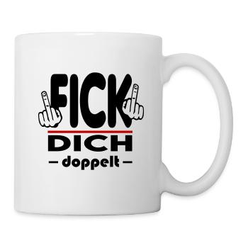 Fick Dich doppelt Mittelfinger Fuck Off Sprüche - Tasse - Weiß - Rechts