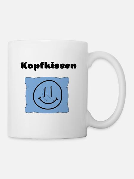 Kopfkissen - Lustiges Wortspiel Kissen mit Gesicht - Tasse - Weiß