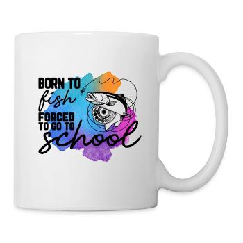 Né pour pêcher forcé d’aller à l’école - Mug blanc - blanc - Droite