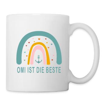 OMI ist die BESTE! Regenbogen, personalisierbar - Tasse - Weiß - Rechts