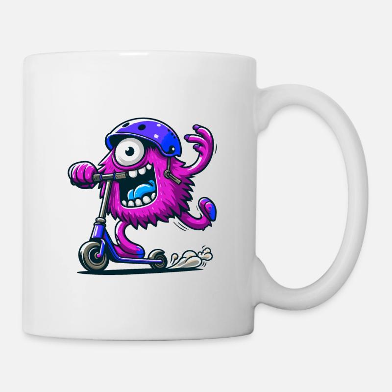 cute funny pink monster on escooter - Mug - white