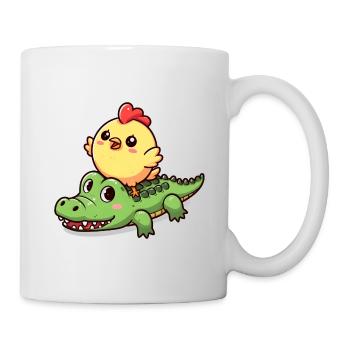 Cute chicken on crocodile - Mug - white - Right