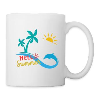 Hello summer, palmiers et dauphin - Mug blanc - blanc - Droite