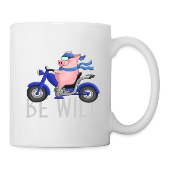Cochon drôle sur dessin animé de moto - Mug blanc - blanc - Droite