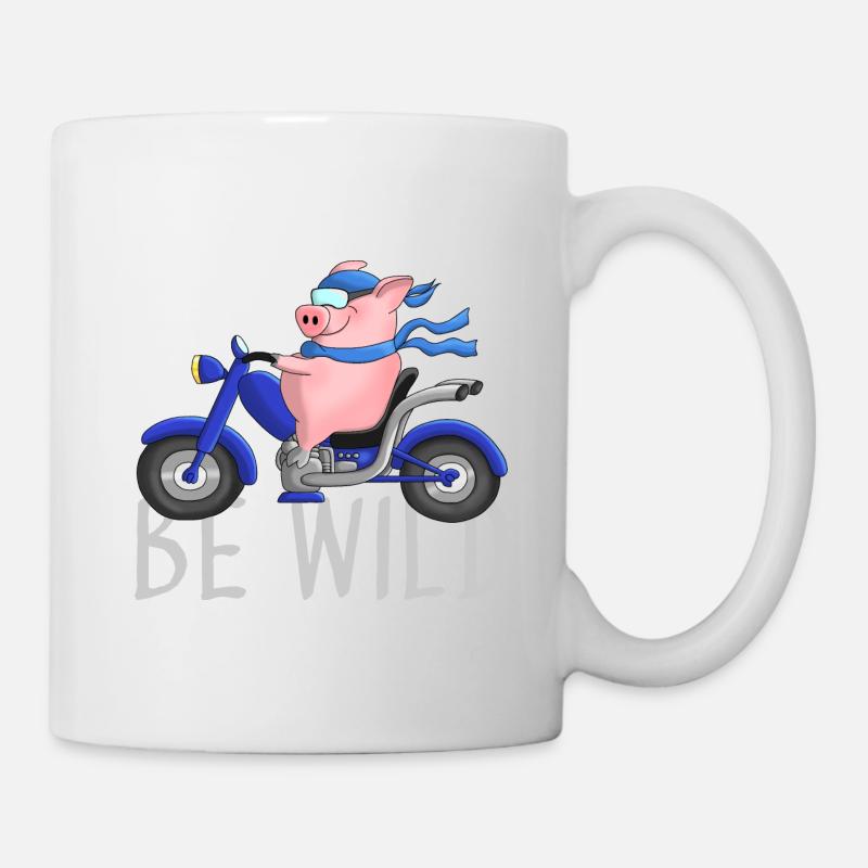 Cochon drôle sur dessin animé de moto - Mug blanc - blanc