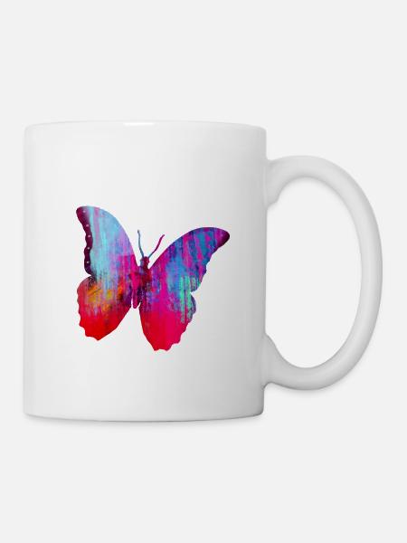schmetterling, graffiti, malerei, rot, pink - Tasse - Weiß