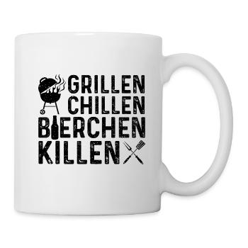 Grillen Chillen Bierchen Killen - Grillen Bier - Tasse - Weiß - Rechts