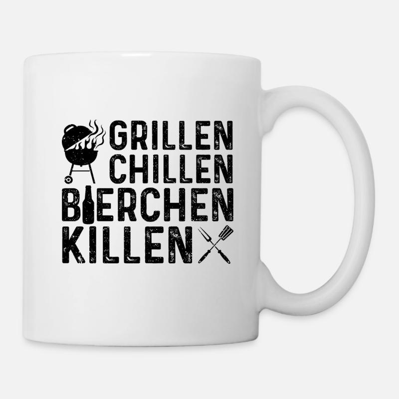 Grillen Chillen Bierchen Killen - Grillen Bier - Tasse - Weiß