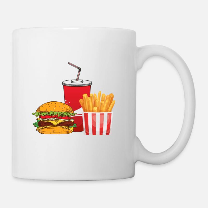 Burger, Soda, Pommes. - Tasse - Weiß