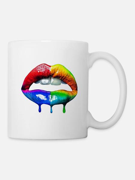 Regenbogen Lippen - Tasse - Weiß